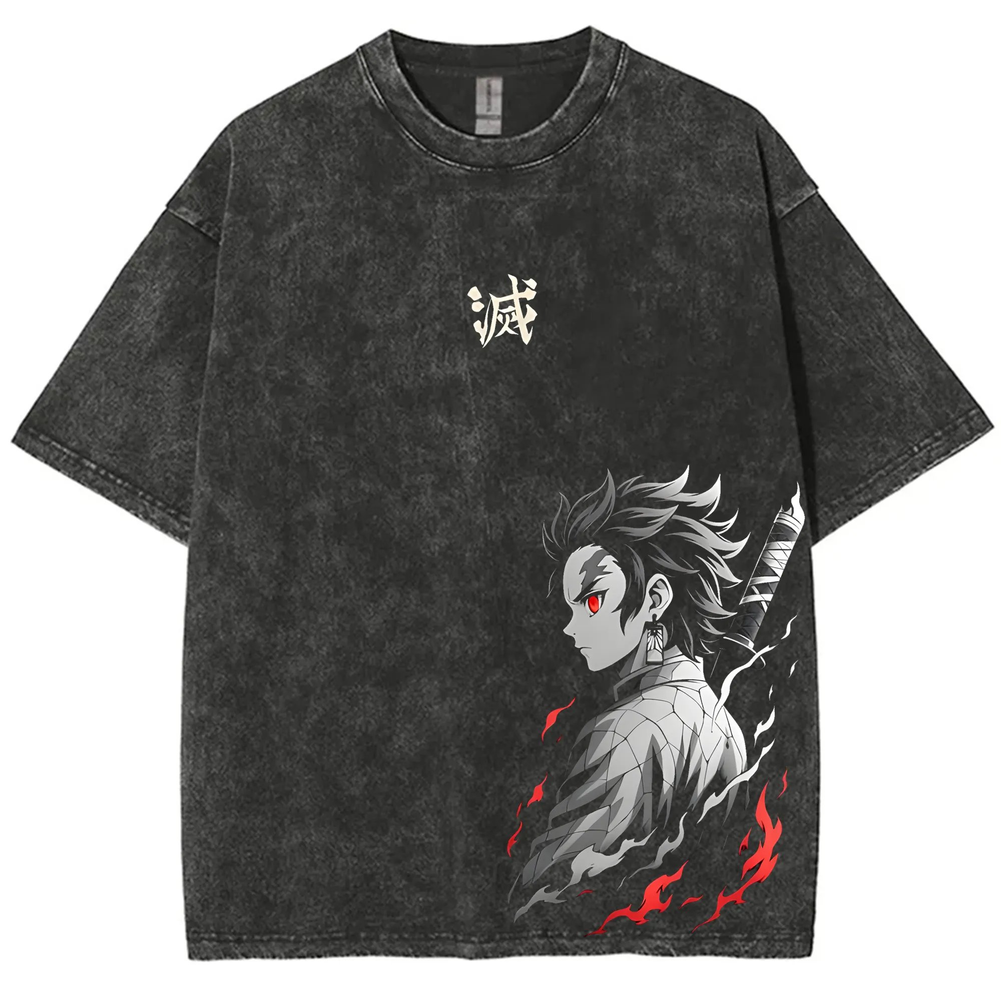 Anime Merchandise Demon Slayer - Streetwear iblis avcısı Vintage yıkanmış grafik